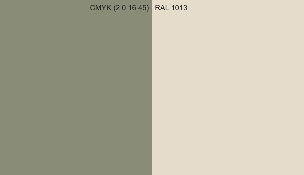 CMYK Color CMYK (2 0 16 45) vs RAL 1013 side by side comparison CMYK Color CMYK (2 0 16 45) vs RAL 1013 side by side comparison