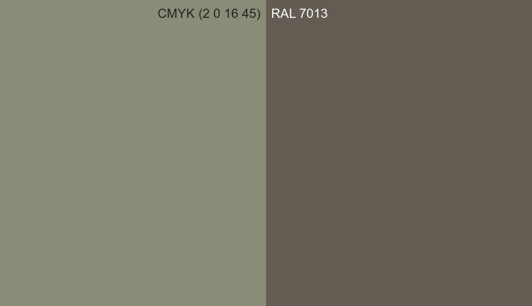 CMYK Color CMYK (2 0 16 45) vs RAL 7013 side by side comparison CMYK Color CMYK (2 0 16 45) vs RAL 7013 side by side comparison