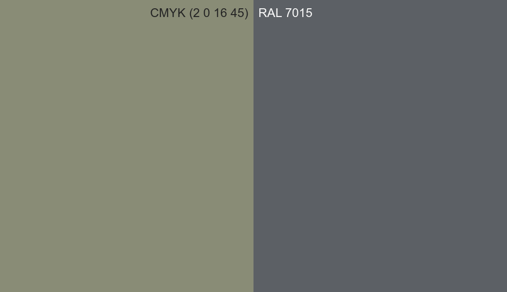CMYK Color CMYK (2 0 16 45) vs RAL 7015 side by side comparison CMYK Color CMYK (2 0 16 45) vs RAL 7015 side by side comparison