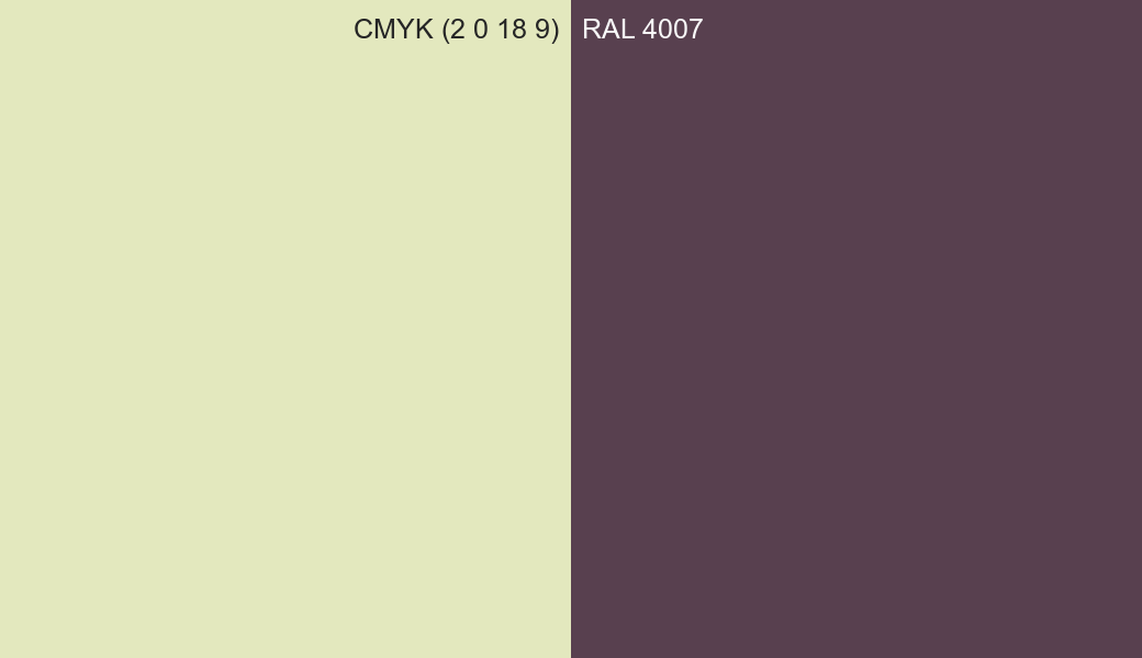 CMYK Color CMYK (2 0 18 9) vs RAL 4007 side by side comparison CMYK Color CMYK (2 0 18 9) vs RAL 4007 side by side comparison
