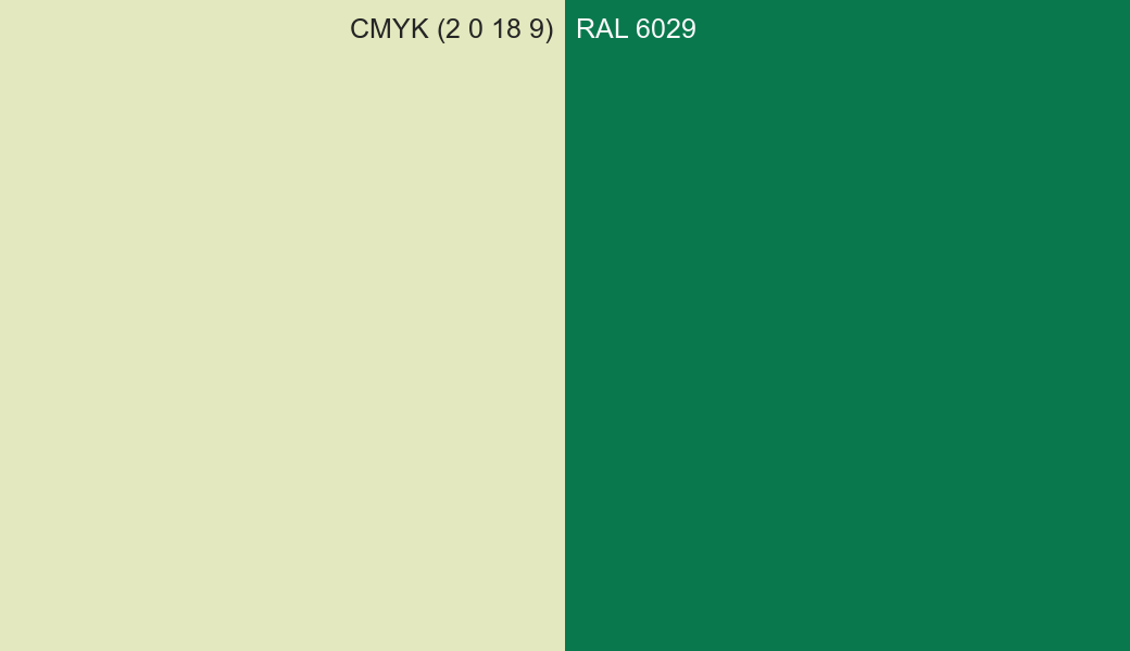 CMYK Color CMYK (2 0 18 9) vs RAL 6029 side by side comparison CMYK Color CMYK (2 0 18 9) vs RAL 6029 side by side comparison