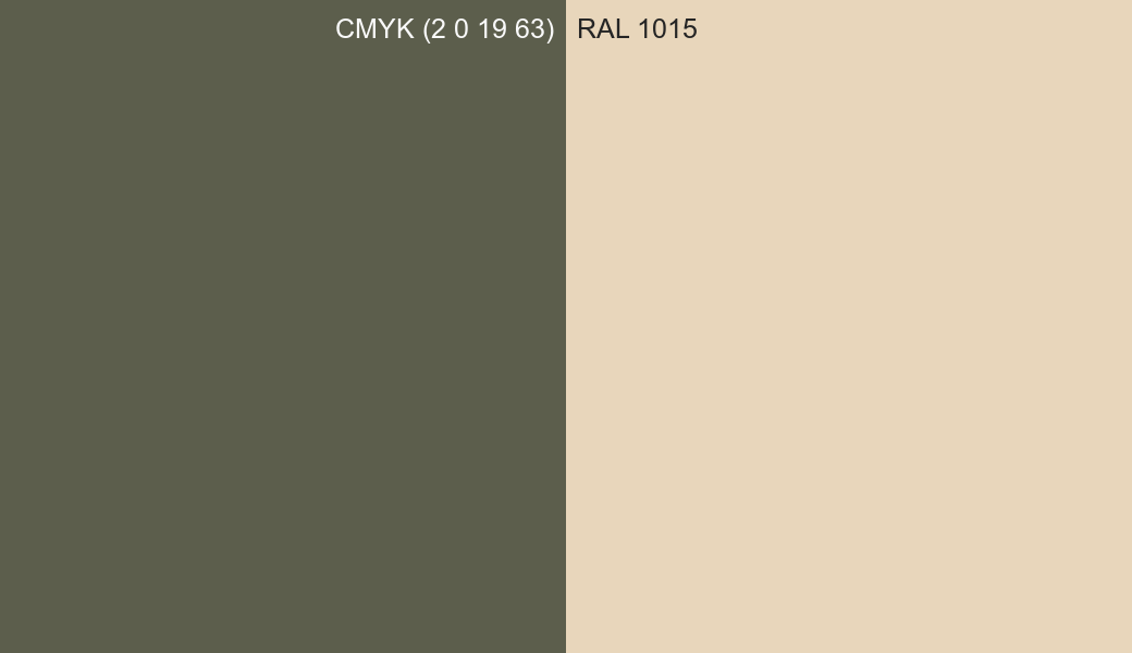 CMYK Color CMYK (2 0 19 63) vs RAL 1015 side by side comparison CMYK Color CMYK (2 0 19 63) vs RAL 1015 side by side comparison