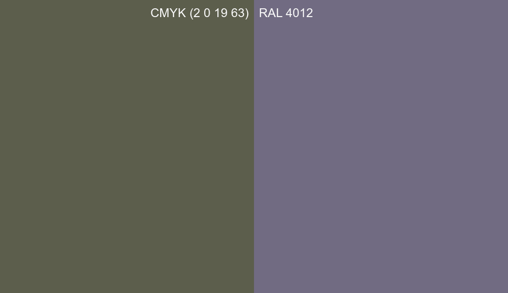 CMYK Color CMYK (2 0 19 63) vs RAL 4012 side by side comparison CMYK Color CMYK (2 0 19 63) vs RAL 4012 side by side comparison