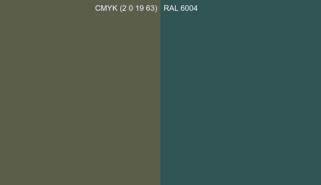 CMYK Color CMYK (2 0 19 63) vs RAL 6004 side by side comparison CMYK Color CMYK (2 0 19 63) vs RAL 6004 side by side comparison