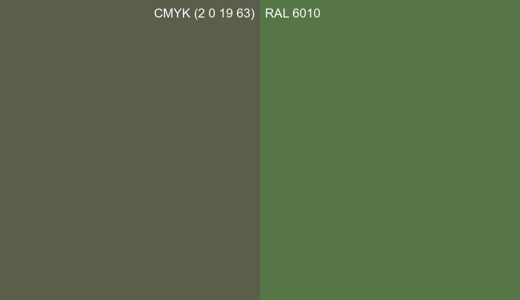 CMYK Color CMYK (2 0 19 63) vs RAL 6010 side by side comparison CMYK Color CMYK (2 0 19 63) vs RAL 6010 side by side comparison