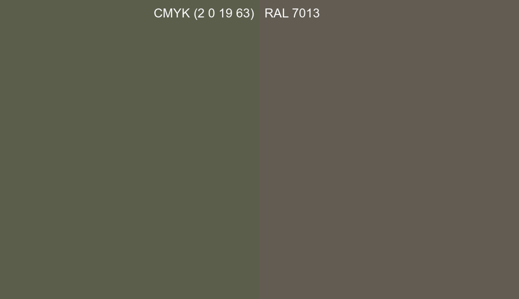 CMYK Color CMYK (2 0 19 63) vs RAL 7013 side by side comparison CMYK Color CMYK (2 0 19 63) vs RAL 7013 side by side comparison