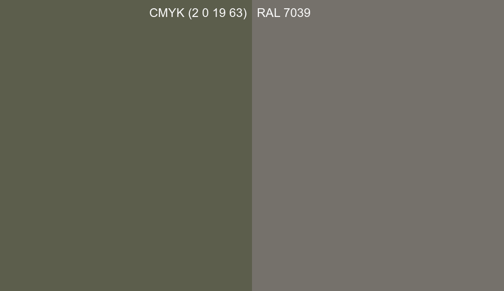 CMYK Color CMYK (2 0 19 63) vs RAL 7039 side by side comparison CMYK Color CMYK (2 0 19 63) vs RAL 7039 side by side comparison