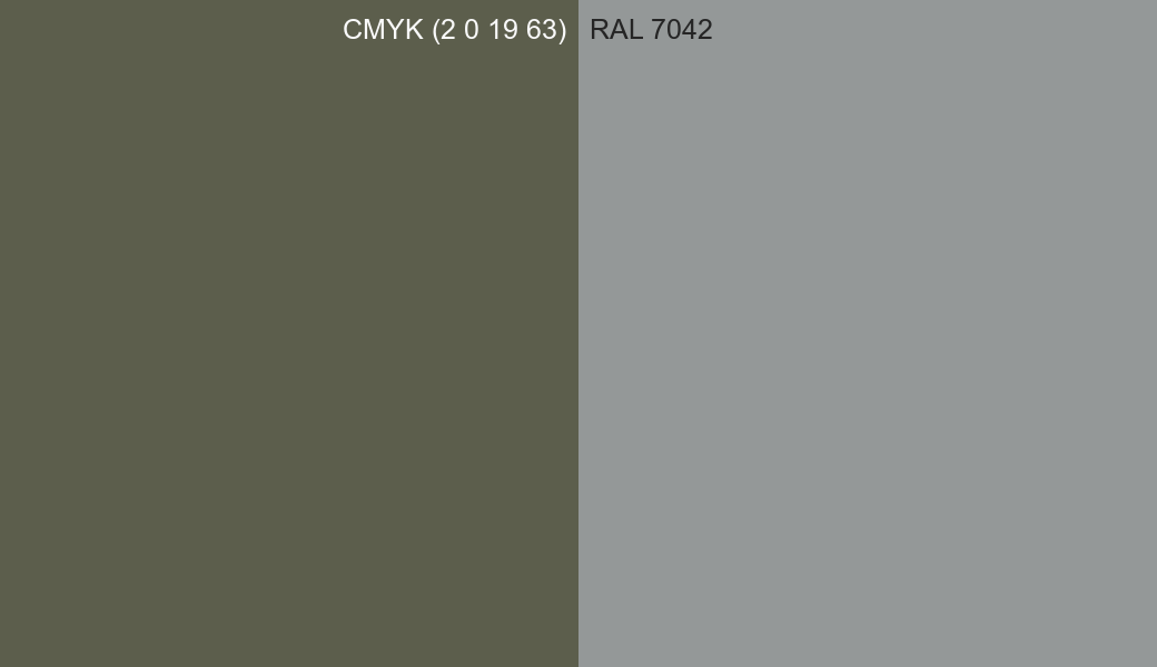 CMYK Color CMYK (2 0 19 63) vs RAL 7042 side by side comparison CMYK Color CMYK (2 0 19 63) vs RAL 7042 side by side comparison