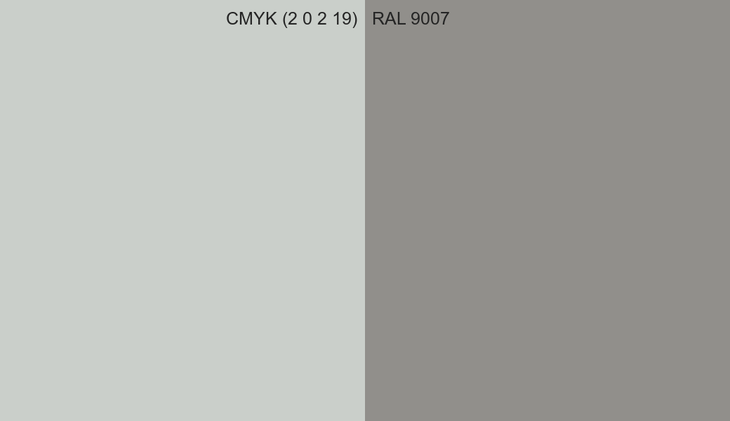 CMYK Color CMYK (2 0 2 19) vs RAL 9007 side by side comparison CMYK Color CMYK (2 0 2 19) vs RAL 9007 side by side comparison