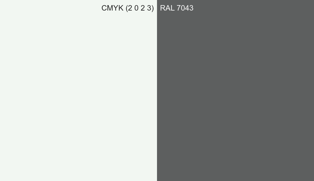 CMYK Color CMYK (2 0 2 3) vs RAL 7043 side by side comparison CMYK Color CMYK (2 0 2 3) vs RAL 7043 side by side comparison