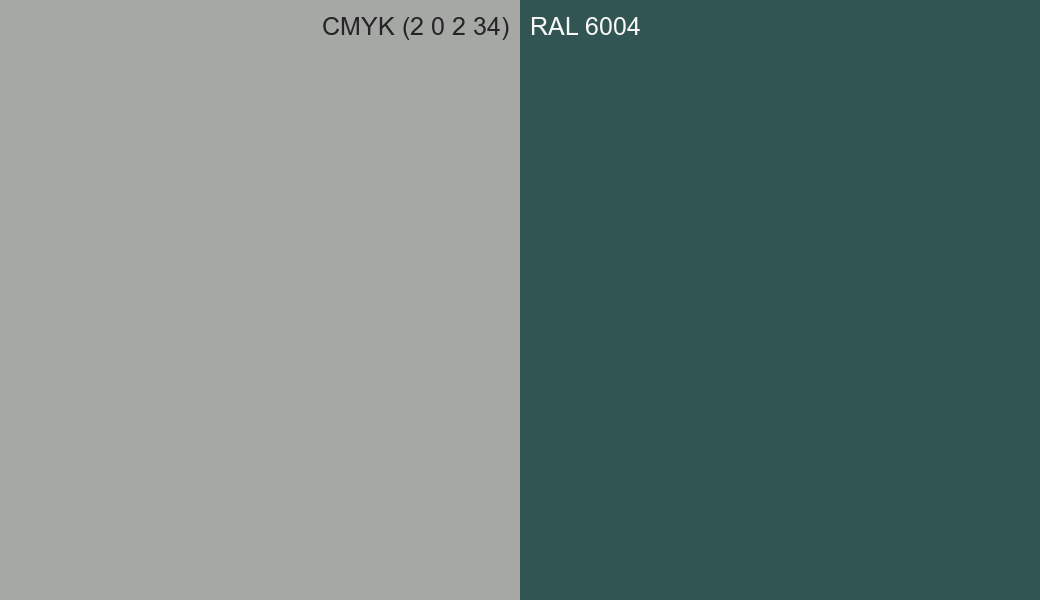 CMYK Color CMYK (2 0 2 34) vs RAL 6004 side by side comparison CMYK Color CMYK (2 0 2 34) vs RAL 6004 side by side comparison