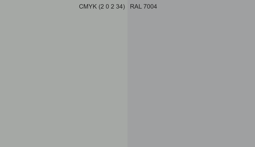 CMYK Color CMYK (2 0 2 34) vs RAL 7004 side by side comparison CMYK Color CMYK (2 0 2 34) vs RAL 7004 side by side comparison