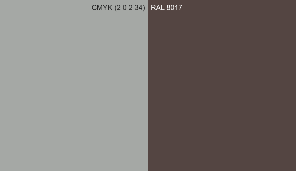 CMYK Color CMYK (2 0 2 34) vs RAL 8017 side by side comparison CMYK Color CMYK (2 0 2 34) vs RAL 8017 side by side comparison
