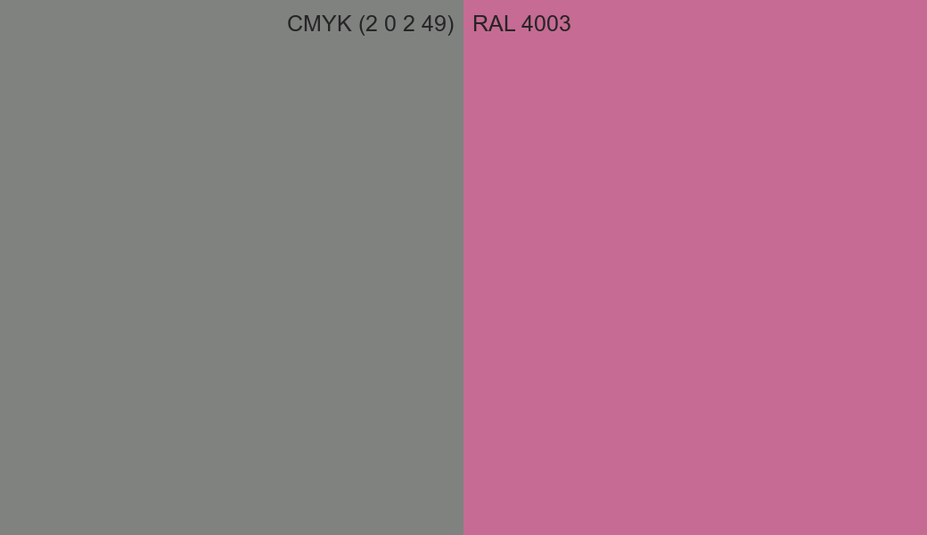 CMYK Color CMYK (2 0 2 49) vs RAL 4003 side by side comparison CMYK Color CMYK (2 0 2 49) vs RAL 4003 side by side comparison