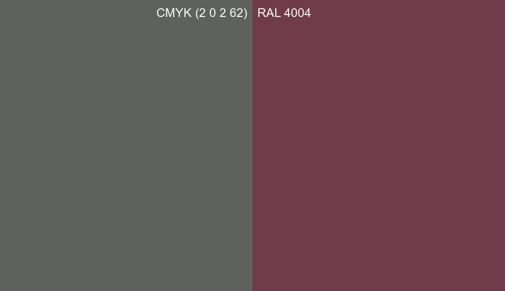 CMYK Color CMYK (2 0 2 62) vs RAL 4004 side by side comparison CMYK Color CMYK (2 0 2 62) vs RAL 4004 side by side comparison