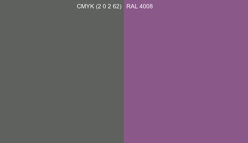 CMYK Color CMYK (2 0 2 62) vs RAL 4008 side by side comparison CMYK Color CMYK (2 0 2 62) vs RAL 4008 side by side comparison