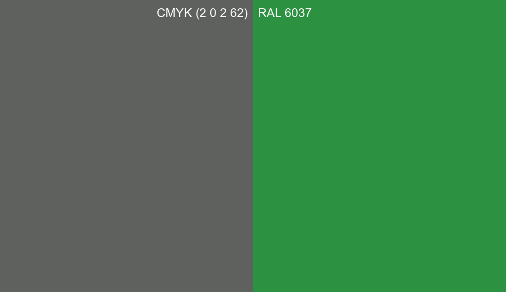 CMYK Color CMYK (2 0 2 62) vs RAL 6037 side by side comparison CMYK Color CMYK (2 0 2 62) vs RAL 6037 side by side comparison