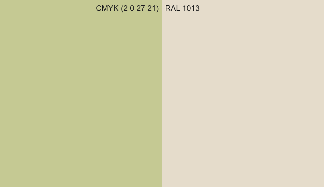 CMYK Color CMYK (2 0 27 21) vs RAL 1013 side by side comparison CMYK Color CMYK (2 0 27 21) vs RAL 1013 side by side comparison