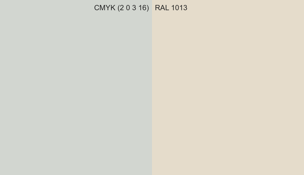 CMYK Color CMYK (2 0 3 16) vs RAL 1013 side by side comparison CMYK Color CMYK (2 0 3 16) vs RAL 1013 side by side comparison