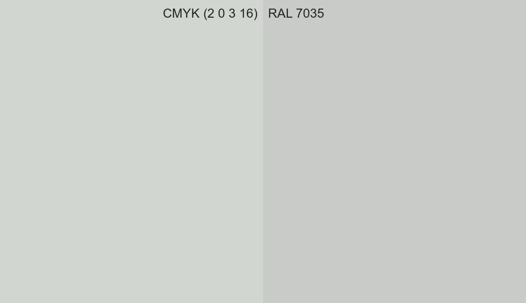 CMYK Color CMYK (2 0 3 16) vs RAL 7035 side by side comparison CMYK Color CMYK (2 0 3 16) vs RAL 7035 side by side comparison