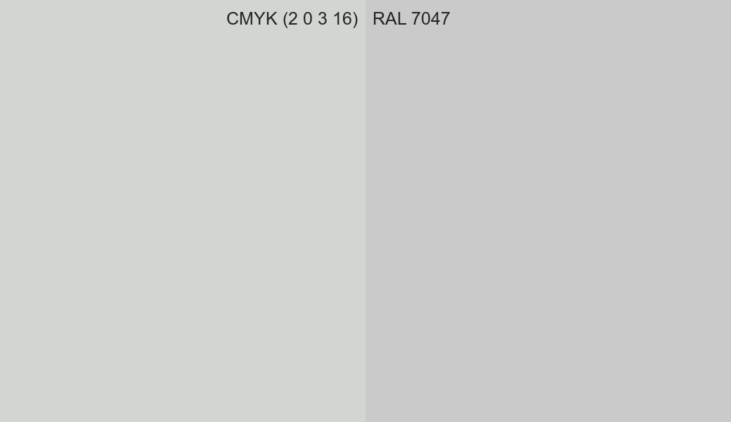 CMYK Color CMYK (2 0 3 16) vs RAL 7047 side by side comparison CMYK Color CMYK (2 0 3 16) vs RAL 7047 side by side comparison