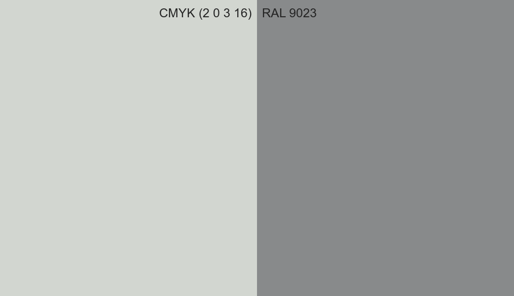 CMYK Color CMYK (2 0 3 16) vs RAL 9023 side by side comparison CMYK Color CMYK (2 0 3 16) vs RAL 9023 side by side comparison