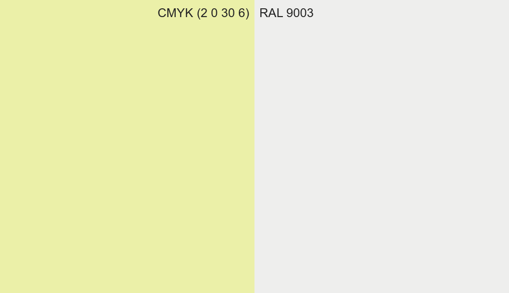 CMYK Color CMYK (2 0 30 6) vs RAL 9003 side by side comparison CMYK Color CMYK (2 0 30 6) vs RAL 9003 side by side comparison