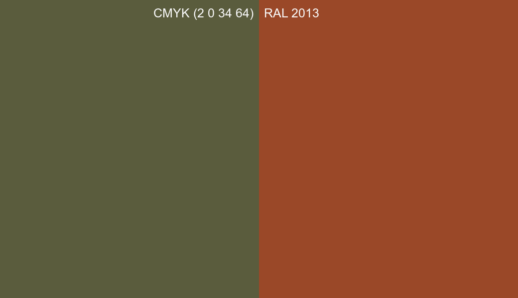CMYK Color CMYK (2 0 34 64) vs RAL 2013 side by side comparison CMYK Color CMYK (2 0 34 64) vs RAL 2013 side by side comparison