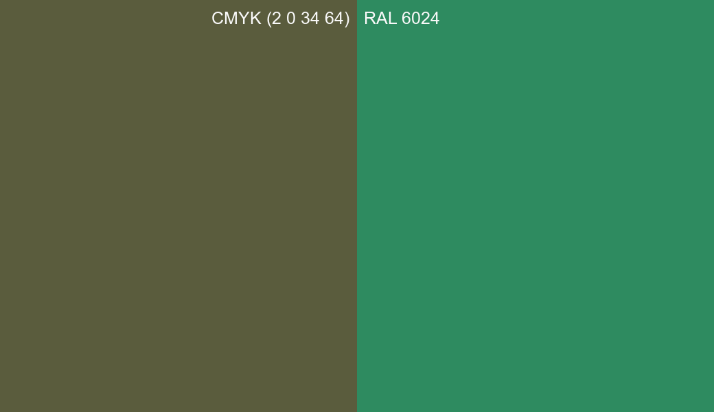 CMYK Color CMYK (2 0 34 64) vs RAL 6024 side by side comparison CMYK Color CMYK (2 0 34 64) vs RAL 6024 side by side comparison