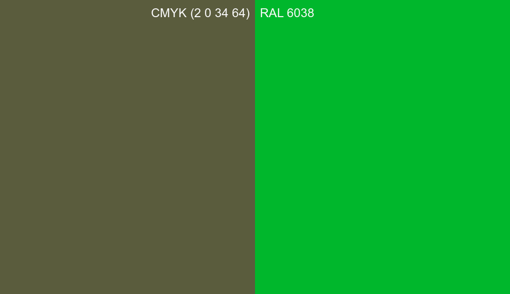 CMYK Color CMYK (2 0 34 64) vs RAL 6038 side by side comparison CMYK Color CMYK (2 0 34 64) vs RAL 6038 side by side comparison