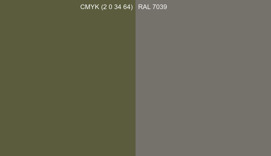 CMYK Color CMYK (2 0 34 64) vs RAL 7039 side by side comparison CMYK Color CMYK (2 0 34 64) vs RAL 7039 side by side comparison