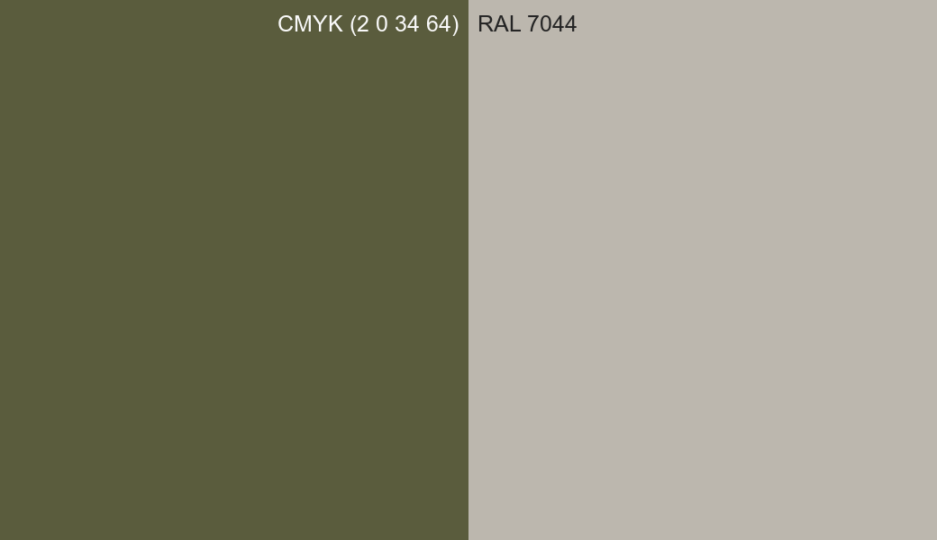 CMYK Color CMYK (2 0 34 64) vs RAL 7044 side by side comparison CMYK Color CMYK (2 0 34 64) vs RAL 7044 side by side comparison