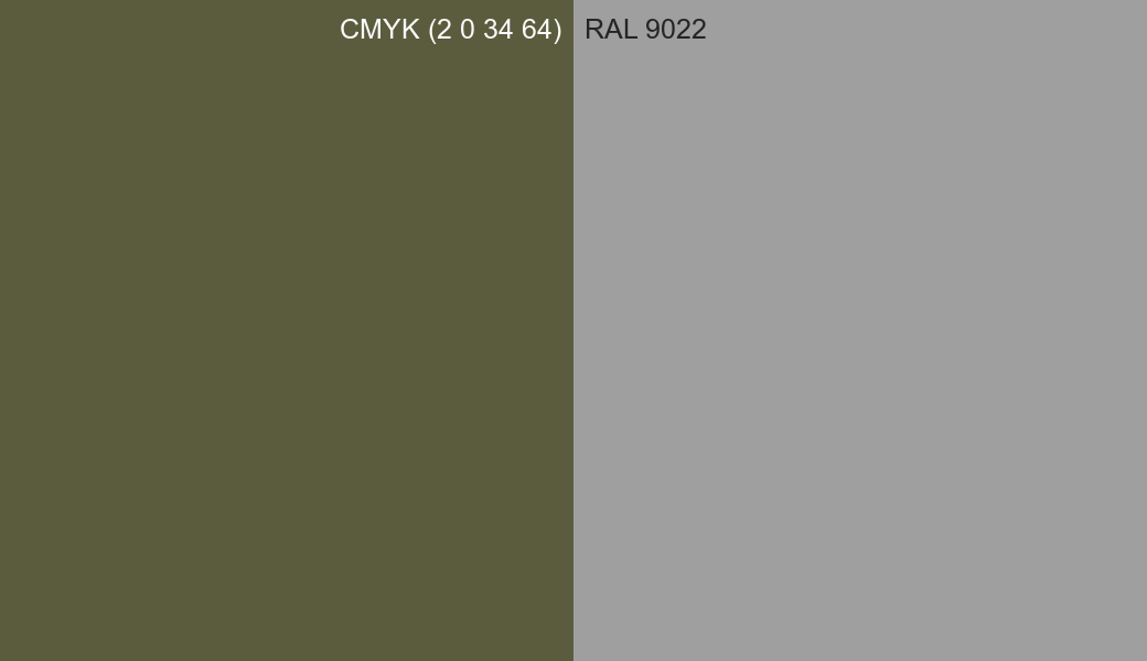 CMYK Color CMYK (2 0 34 64) vs RAL 9022 side by side comparison CMYK Color CMYK (2 0 34 64) vs RAL 9022 side by side comparison