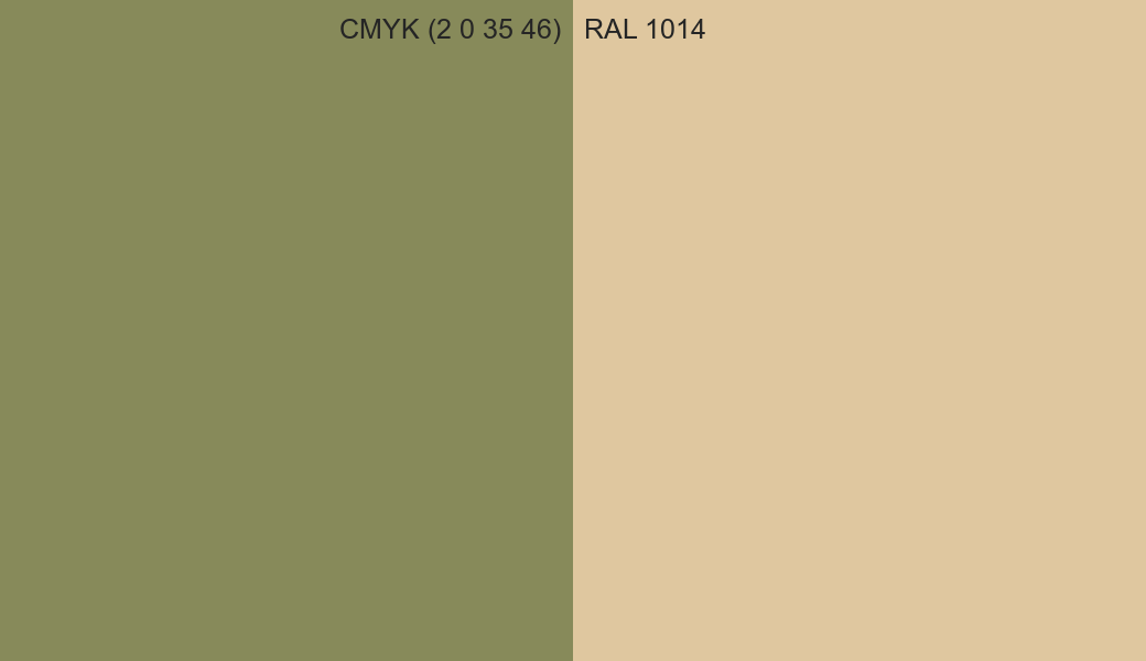 CMYK Color CMYK (2 0 35 46) vs RAL 1014 side by side comparison CMYK Color CMYK (2 0 35 46) vs RAL 1014 side by side comparison