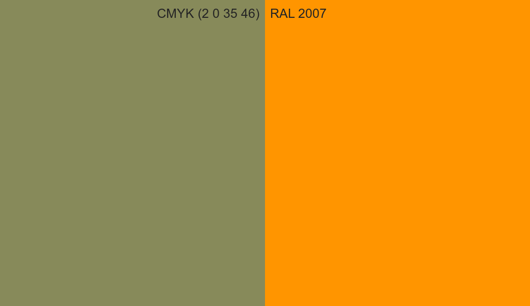 CMYK Color CMYK (2 0 35 46) vs RAL 2007 side by side comparison CMYK Color CMYK (2 0 35 46) vs RAL 2007 side by side comparison