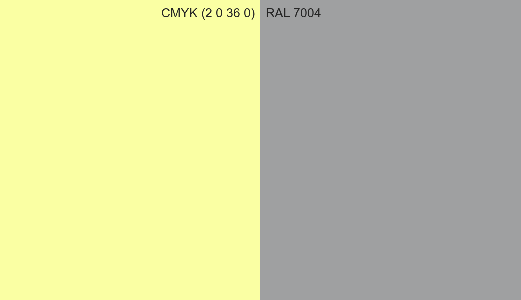 CMYK Color CMYK (2 0 36 0) vs RAL 7004 side by side comparison CMYK Color CMYK (2 0 36 0) vs RAL 7004 side by side comparison