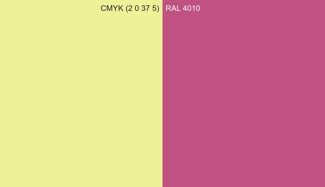CMYK Color CMYK (2 0 37 5) vs RAL 4010 side by side comparison CMYK Color CMYK (2 0 37 5) vs RAL 4010 side by side comparison
