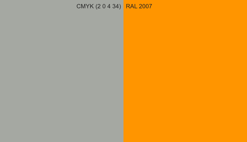 CMYK Color CMYK (2 0 4 34) vs RAL 2007 side by side comparison CMYK Color CMYK (2 0 4 34) vs RAL 2007 side by side comparison