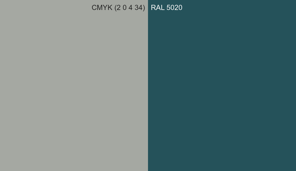 CMYK Color CMYK (2 0 4 34) vs RAL 5020 side by side comparison CMYK Color CMYK (2 0 4 34) vs RAL 5020 side by side comparison