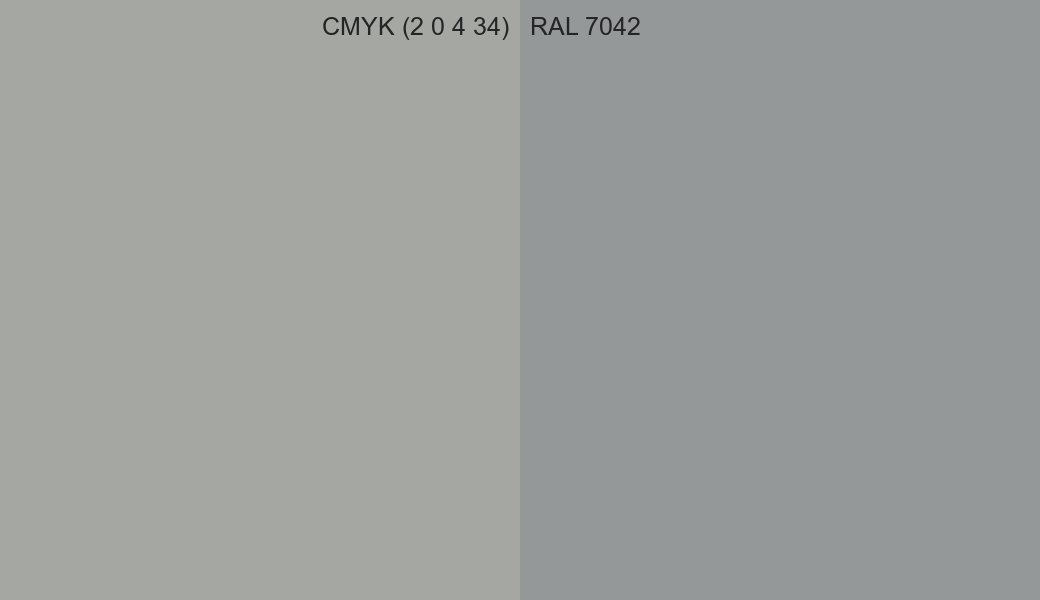 CMYK Color CMYK (2 0 4 34) vs RAL 7042 side by side comparison CMYK Color CMYK (2 0 4 34) vs RAL 7042 side by side comparison