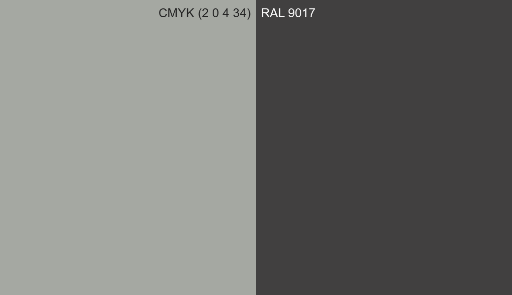 CMYK Color CMYK (2 0 4 34) vs RAL 9017 side by side comparison CMYK Color CMYK (2 0 4 34) vs RAL 9017 side by side comparison