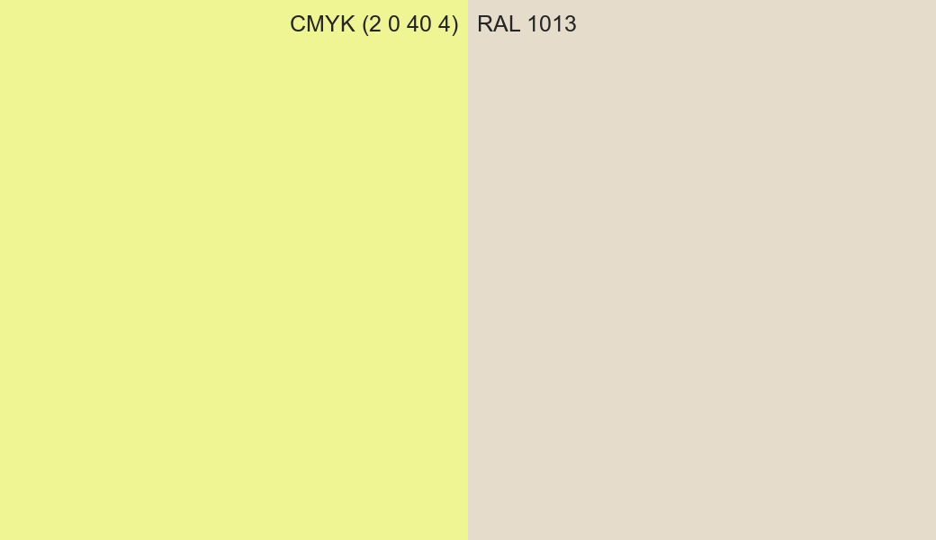 CMYK Color CMYK (2 0 40 4) vs RAL 1013 side by side comparison CMYK Color CMYK (2 0 40 4) vs RAL 1013 side by side comparison