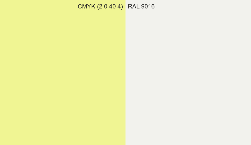 CMYK Color CMYK (2 0 40 4) vs RAL 9016 side by side comparison CMYK Color CMYK (2 0 40 4) vs RAL 9016 side by side comparison
