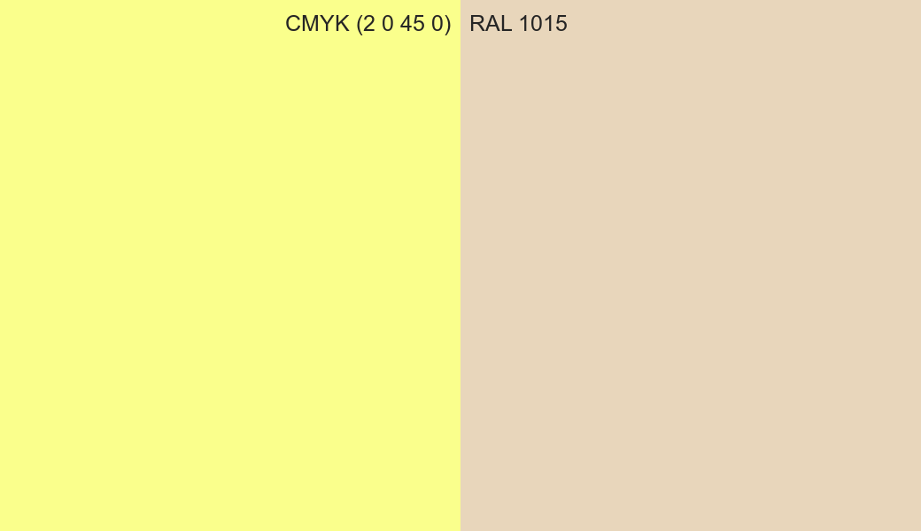 CMYK Color CMYK (2 0 45 0) vs RAL 1015 side by side comparison CMYK Color CMYK (2 0 45 0) vs RAL 1015 side by side comparison