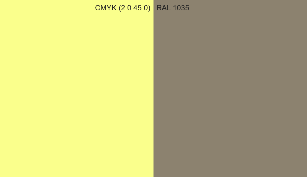 CMYK Color CMYK (2 0 45 0) vs RAL 1035 side by side comparison CMYK Color CMYK (2 0 45 0) vs RAL 1035 side by side comparison