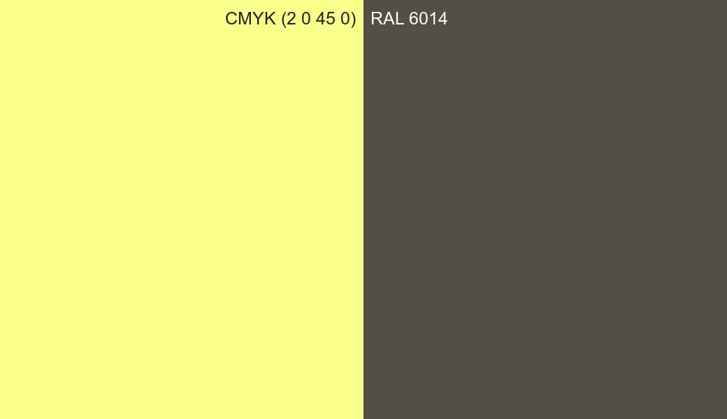 CMYK Color CMYK (2 0 45 0) vs RAL 6014 side by side comparison CMYK Color CMYK (2 0 45 0) vs RAL 6014 side by side comparison