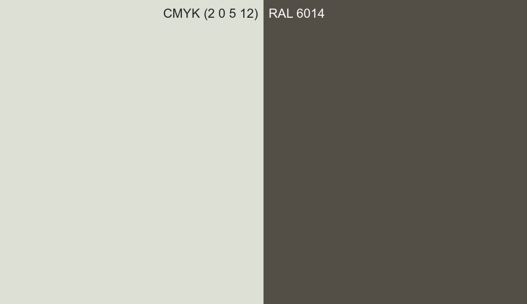 CMYK Color CMYK (2 0 5 12) vs RAL 6014 side by side comparison CMYK Color CMYK (2 0 5 12) vs RAL 6014 side by side comparison