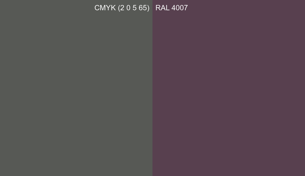 CMYK Color CMYK (2 0 5 65) vs RAL 4007 side by side comparison CMYK Color CMYK (2 0 5 65) vs RAL 4007 side by side comparison