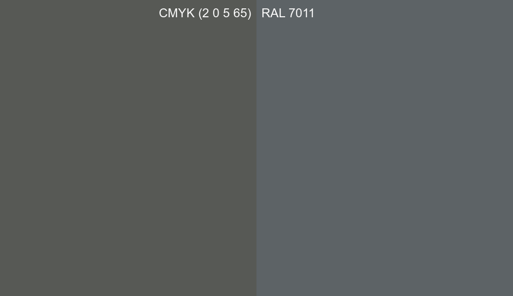 CMYK Color CMYK (2 0 5 65) vs RAL 7011 side by side comparison CMYK Color CMYK (2 0 5 65) vs RAL 7011 side by side comparison