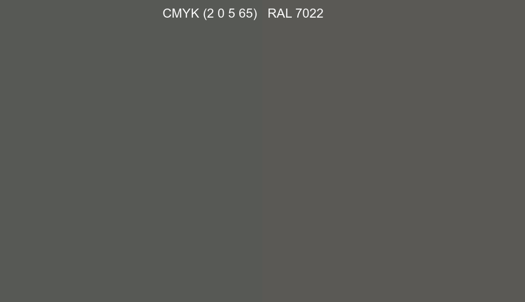 CMYK Color CMYK (2 0 5 65) vs RAL 7022 side by side comparison CMYK Color CMYK (2 0 5 65) vs RAL 7022 side by side comparison